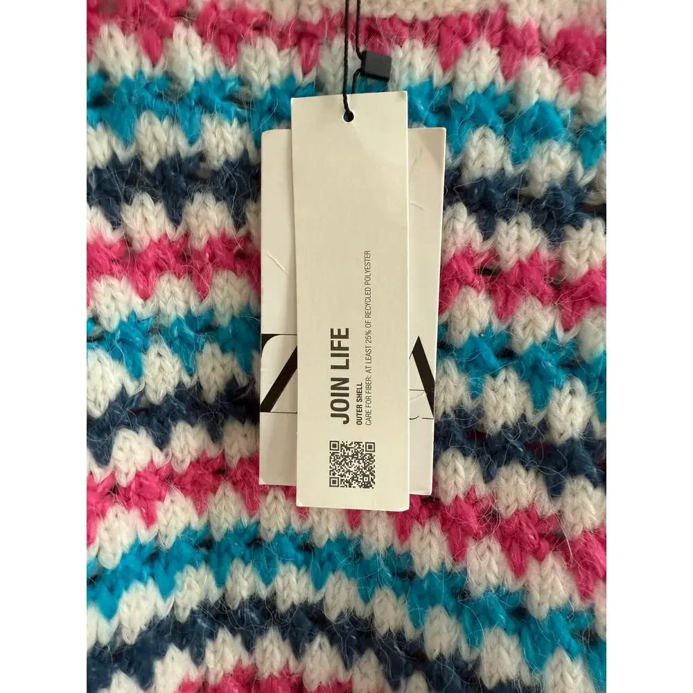 Zara NWT Chunky White Blue Pink Striped Knit Crewneck Pullover Sweater Medium - Picture 11 of 16